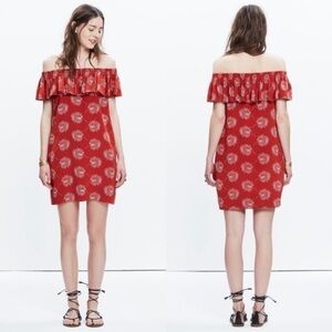 Madewell Mini Dress Silk Palmflower Off
Shoulder XS Rust Orange